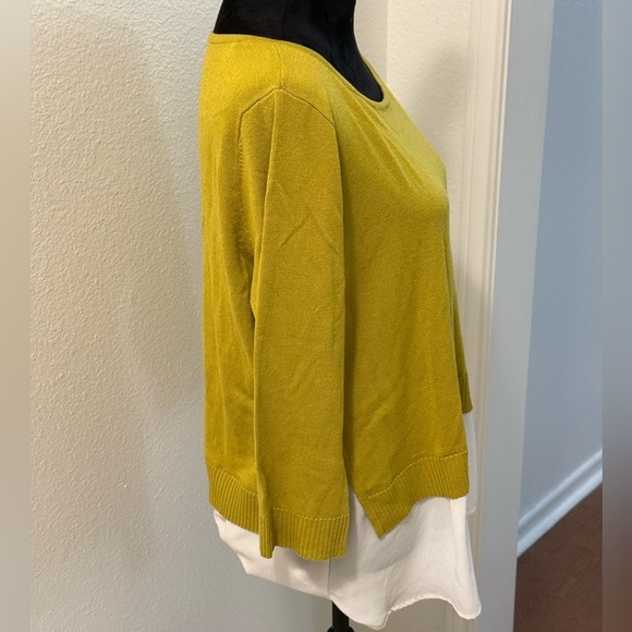 7th Avenue Design Studio Green Long Sleeve Sweater w/ Faux Blouse Bottom - Picture 2 of 6